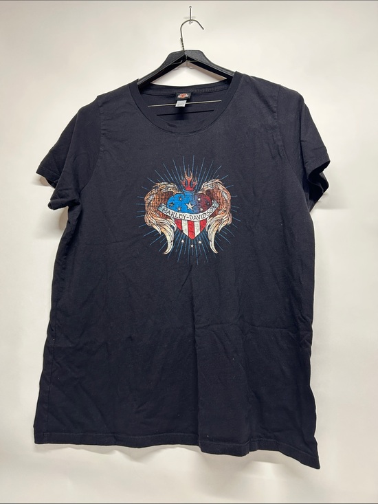 Harley-Davidson Other - Harley-Davidson Black Short Sleeve Tee with Patriotic Heart Wings Graphic 3xL